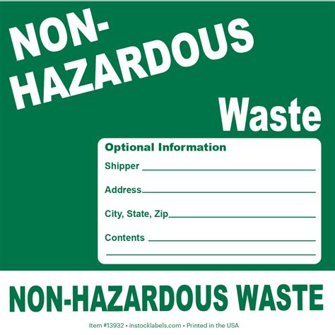 Free Printable Non Hazardous Waste Labels